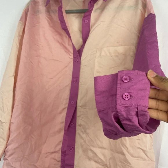 Vestique Pink And Beige Color block Button Down Shirt Size M - Picture 4 of 9